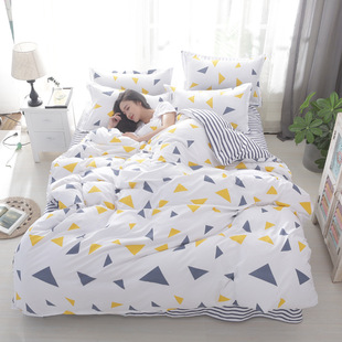 New Aloe Vera Cotton Four-piece Simple Wind Bed Sheet Quilt Cover Student Dormitory Three-piece Bed Gift Kit Wholesale