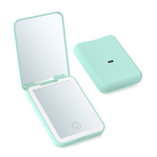 New folding makeup mirror portable handheld led makeup mirror with light 2 times magnification three-color light Foreign trade mirror