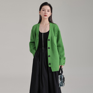 Zhongchuang rizhen retro lazy style large sweater cardigan coat 2023 autumn and winter New loose mid-length sweater