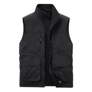 Autumn and Winter new men's outdoor double-sided wear fleece-lined vest multi-pocket casual workwear vest sleeveless coat