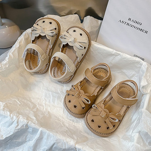 Girls' Baby Toe Hollow Sandals Summer New Arrival Bow Princess Shoes Children's Korean Style Soft Sole Toddler Shoes Trendy