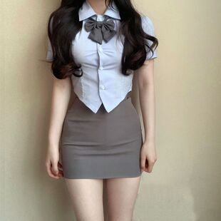 Korean Style Short Shirt Hip Wrap Skirt Niche Pure Desire Jk College Style Hot Girl Skirt Tight Waist Shirt Short Sleeve suit Women