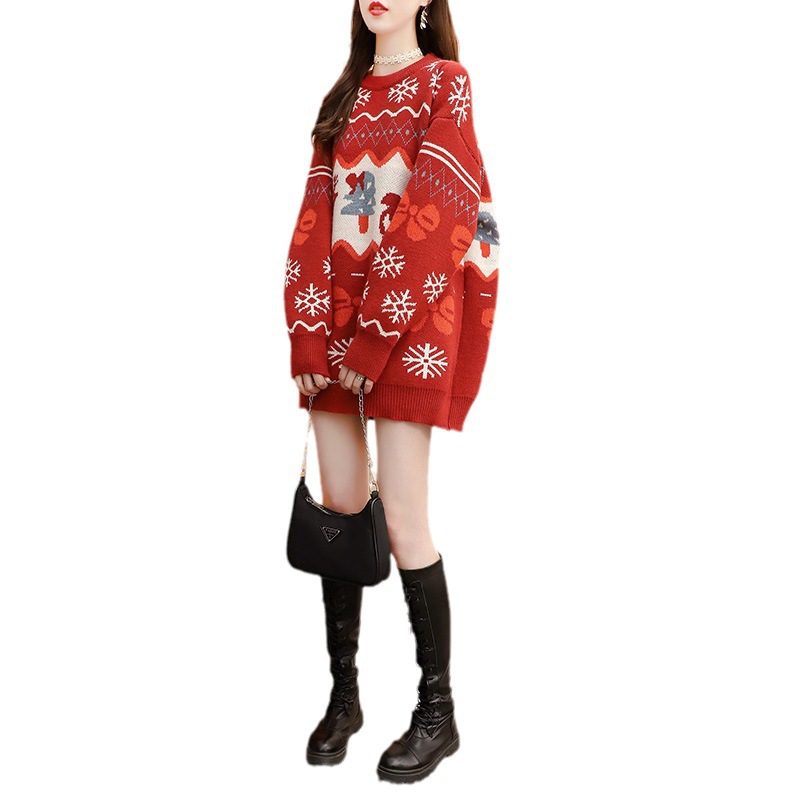 Christmas Red Sweater Women's Winter 2024 New Spring and Autumn Korean Loose Lazy Wind Thickened Knitted Base Shirt