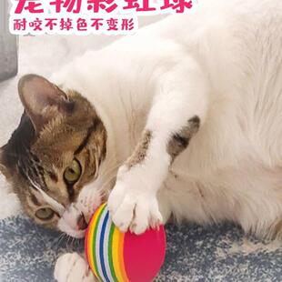 Cat Toy Rainbow Ball Micro-elastic Solid Silent Teeth Molar Cleansing Cat Interactive Pet Toy Large Cat Bite Ball