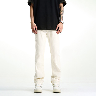 European and American high street vibe style ruffian handsome niche jeans men's ins fashion brand loose slim micro horn straight trousers