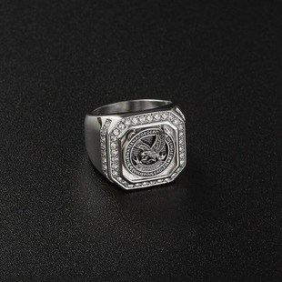 Southeast Asia Cross-border Hot Selling New Stainless Steel Vacuum Gold Plated Diamond Philippine Eagle Aggressive Men's Ring