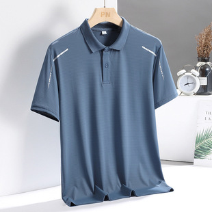 Short-Sleeved T-Shirt Men's Polo Shirt Summer Mesh Ice Silk Lapel Business Casual Half-Sleeved Middle-Aged and Elderly Dad Summer Wear