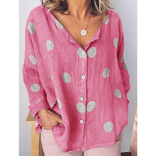European and American Cross-Border Butterfly Lapel Casual Shirt Long Sleeve European and American Holiday Ladies Print 2024 Floral Polka Dot