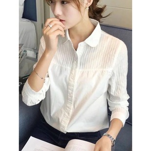 Four Seasons Can Wear New Artistic White Shirt Women's Temperament Slim-Fit Slim Backing Shirt Western Style A348