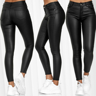 Cross-border Europe and America Amazon wish high waist solid color leather casual pants leggings foreign trade PU leather pants pants women's clothing