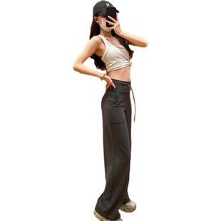 Lulu Yoga Pants Women's Outer Wear Autumn throwback Drawstring Straight Narrow Wide Leg Pants High Waist Casual Sports Pants