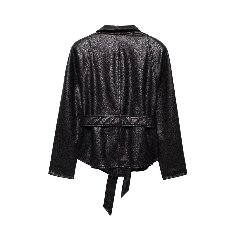 Cross-Border Women's Clothing Manufacturers Wholesale 2026 Aliexpress Hot-Selling Fashion Leather-Effect Jacket with Belt