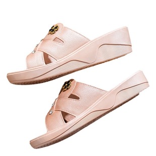 Women's High-heeled Slippers Summer Thick-soled Fashionable Outfit Home Non-slip Mother Shoes Soft-soled Integrated Wedge Slippers