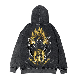Dragon Ball Monkey King Anime High Street Autumn and Winter Loose Vintage Washed Old Hooded Jacket