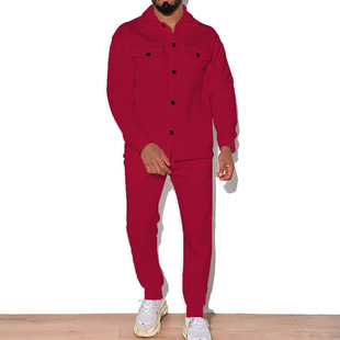2025 Spring and Autumn Fashion Men's Suit Cross-Border European and American Suede Single-Breasted Solid Color Slim Two-Piece Set for Men