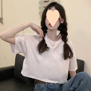 Cotton Short-sleeved Shirt Women's Summer 2025 New Arrival Loose Slimming Short Top Sweet Pure Desire Style Navel-exposed T-shirt Trendy