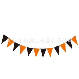 Halloween Triangle Flag Black Orange Purple Party Decoration Black Orange Round Piece String Flag Paper Flower Set