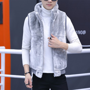 Stand Collar plush vest men's Korean-style trendy handsome coat plus size faux mink velvet waistcoat couple warm hooded vest