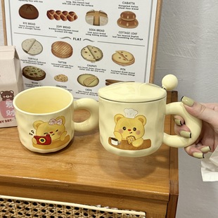 Mug with Lid Spoon Cute Bear High Color Value Water Cup Couple Creative Ceramic Cup with logo Opening Activity