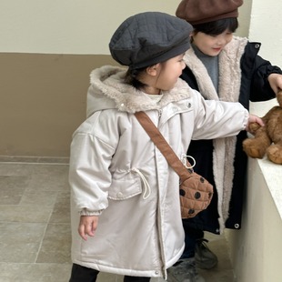 Children's cotton-padded clothes mid-length boys and girls fleece-lined imitation rabbit fur thickened girls' cotton-padded clothes 2023 Winter new baby style