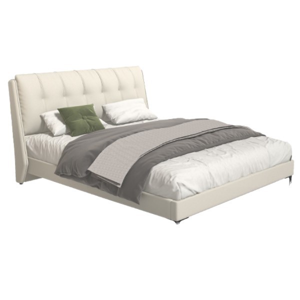 Huamu Craftsman 1.5/1.8 Meter Genuine Leather / Cat Claw Leather Upholstered Leather Bed HMJB-B1105/B2105-6 White