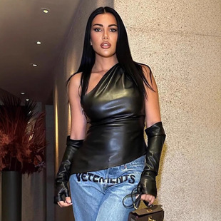 2025 New Cross-Border Women's Clothing Slim Sexy Slim Fashion Versatile Elegant Style Slanted Shoulder Sleeveless Tops Wholesale