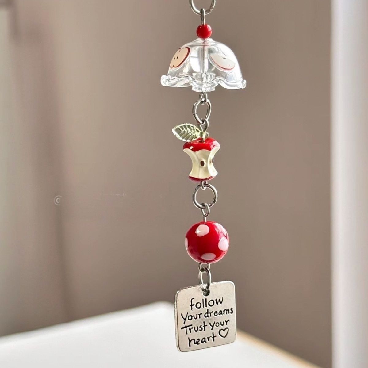 Red Apple Core Wind Chime Mobile Phone Case Pendant Ccd Camera Ins Style Decoration DIY Hand String Beads Pendant Accessories