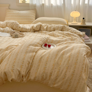 Cartoon Butterfly Cotton Bed Four-Piece Set Double Yarn 100 Cotton Bed Sheet Quilt Cover Bedding