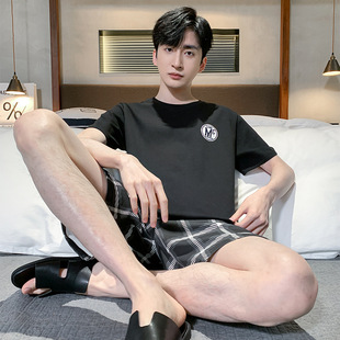 Men's Pajamas Men's Summer Cotton Short-sleeved Pullover Crewneck Plus Size Large Size Home Clothes Summer Thin suit