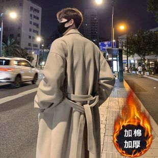 Woolen Coat Men's Autumn Winter Extra-long Knee-length Trendy Loose Coat Mid-length Thickened Woolen Coat