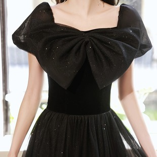 Black evening dress for women 2024 new high-grade French style host student graduation adult ceremony light luxury niche