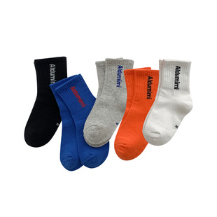 2024 Spring and Summer New Kidsren's Socks Letter Sports Style Mid-Calf Socks Spring and Summer Thin Breathable Baby Socks for Boys and Girls