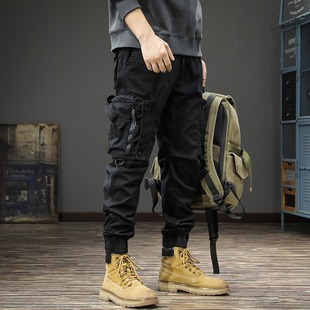 Ameikaji heavy vintage washed fashion brand overalls men's spring and autumn tactical function slim fit ankle-tied casual pants fashion