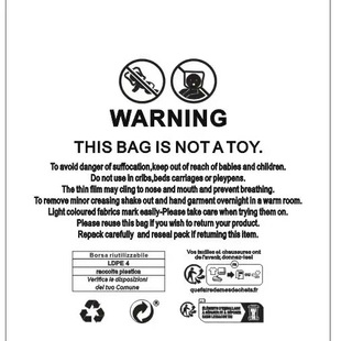 The latest export France Triman environmental protection standard warning PE zipper bag clothing packaging bag foreign trade special 50