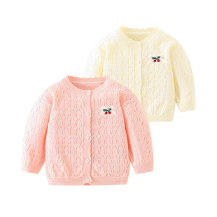Baby's Knitted Cardigan Cotton Girls' Air-conditioning Shirt Newborn Baby Coat Princess Sweater Hollow Spring and Summer Thin