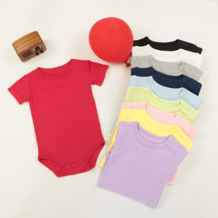 Left Shoulder Button Solid Color Hakka Clothes Baby Clothes Jumpsuit Climbing Wear Short Sleeve Shoulder Open Baby Pure Cotton Knitted Hakka Clothes