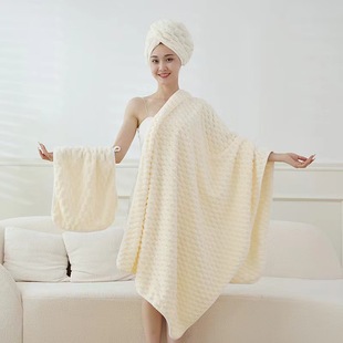 Pure polyester cloud lattice towel wholesale coral fleece shower cap thickened soft absorbent not easy to shed hair home daily bath towel