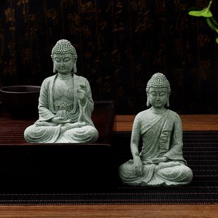 Green Sand Stone Tathagata Buddha Ornaments Zen House Entrance Decorations Fish Tank Micro Landscape Landscaping Props Tea Pet Crafts