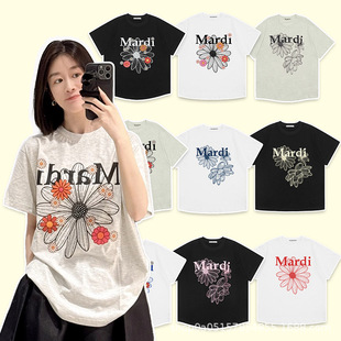 High Goods Three-standard Qi 2025 New Mardi Short-sleeved Daisy T-shirt Gold High Silver Same Cotton Multi-flower Top