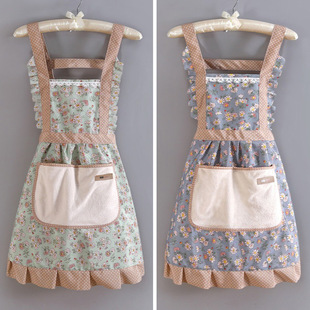 Household New Hand-wipeable Apron Kitchen Sling Anti-fouling Canvas Breathable Female Princess Dress Cooking Apron Work Clothes