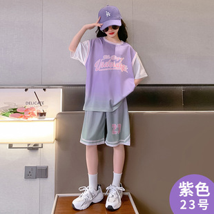 Girls' Suit Summer Children's Gradient Basketball Suit Large Children's Short-sleeved Two-piece Suit Girls' Sportswear Quick-drying Clothes