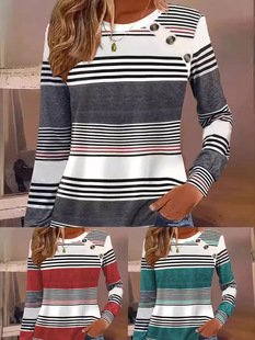 Europe and the United States cross-border foreign trade women's clothing explosions independent station shein Amazon temu casual button striped long sleeve T-shirt