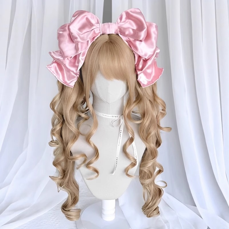 Wig Female Lolita Lolita Clip Double Ponytail Roman Curly Full Headgear Doll-Like Golden Black Brown Straight Curly Hair