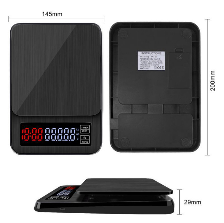 Kitchen scale, household electronic scale with timer, heat-resistant pad, high-precision gram scale, stainless steel gram scale