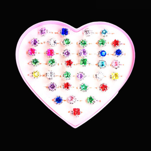 Factory direct children's ring gift box student love box suit rhinestone girl ring adjustment princess ring