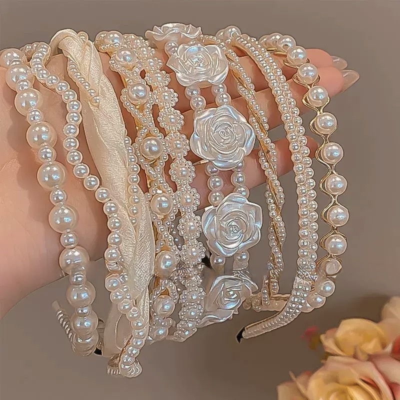 Pearl Headband for Women, Internet Celebrity Style, Pearl Bangs Headband, Versatile for Going Out, High Crown Princess Style Hairpin, Hair Tie Wholesale