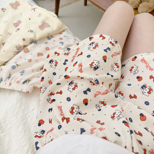 Sweet Pajama Pants Women's Summer Bubble Cotton Crepe Cartoon Student Shorts Sweet Cute Outer Wear Girl's Walking Pants