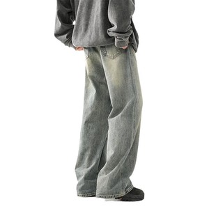 American Jeans Men's Summer Washed Old Ice Silk Yellow Mud Dye Pants Loose Straight Pants 2025 Tide