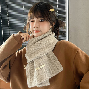 Wool Blended Soft Waxy Knitted Wool Scarf Women's Autumn and Winter Korean-style All-match Warm Solid Color Student Twist Scarf