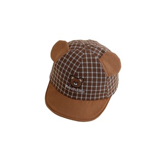 Plaid Bear Soft Edge Cap Korean Casual Color-matching Turn-over Cap for Boys and Girls Sun Hat Cartoon Children's Hat